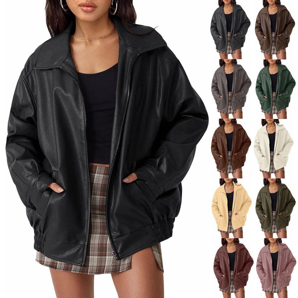 Women's Oversized PU Leather Jacket