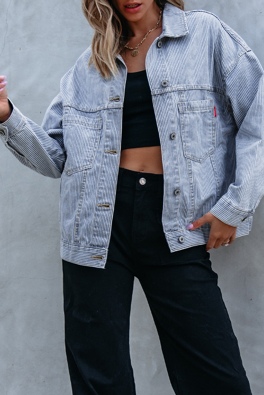 Blue Striped Denim Jacket
