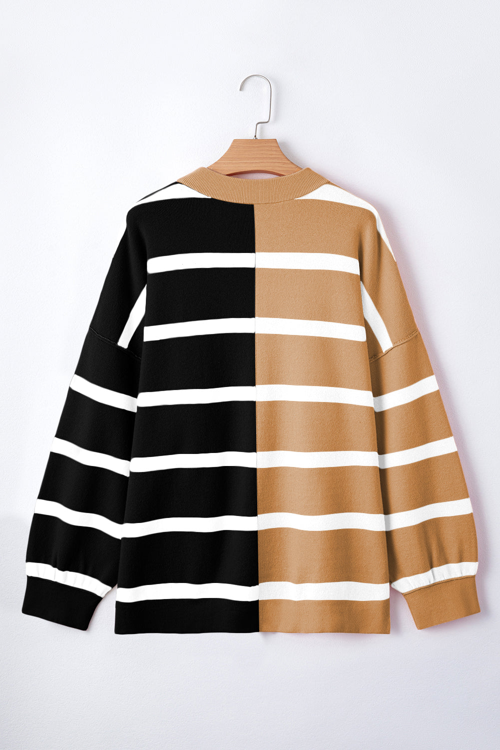 Beige Black White Colorblock Oversized Sweater