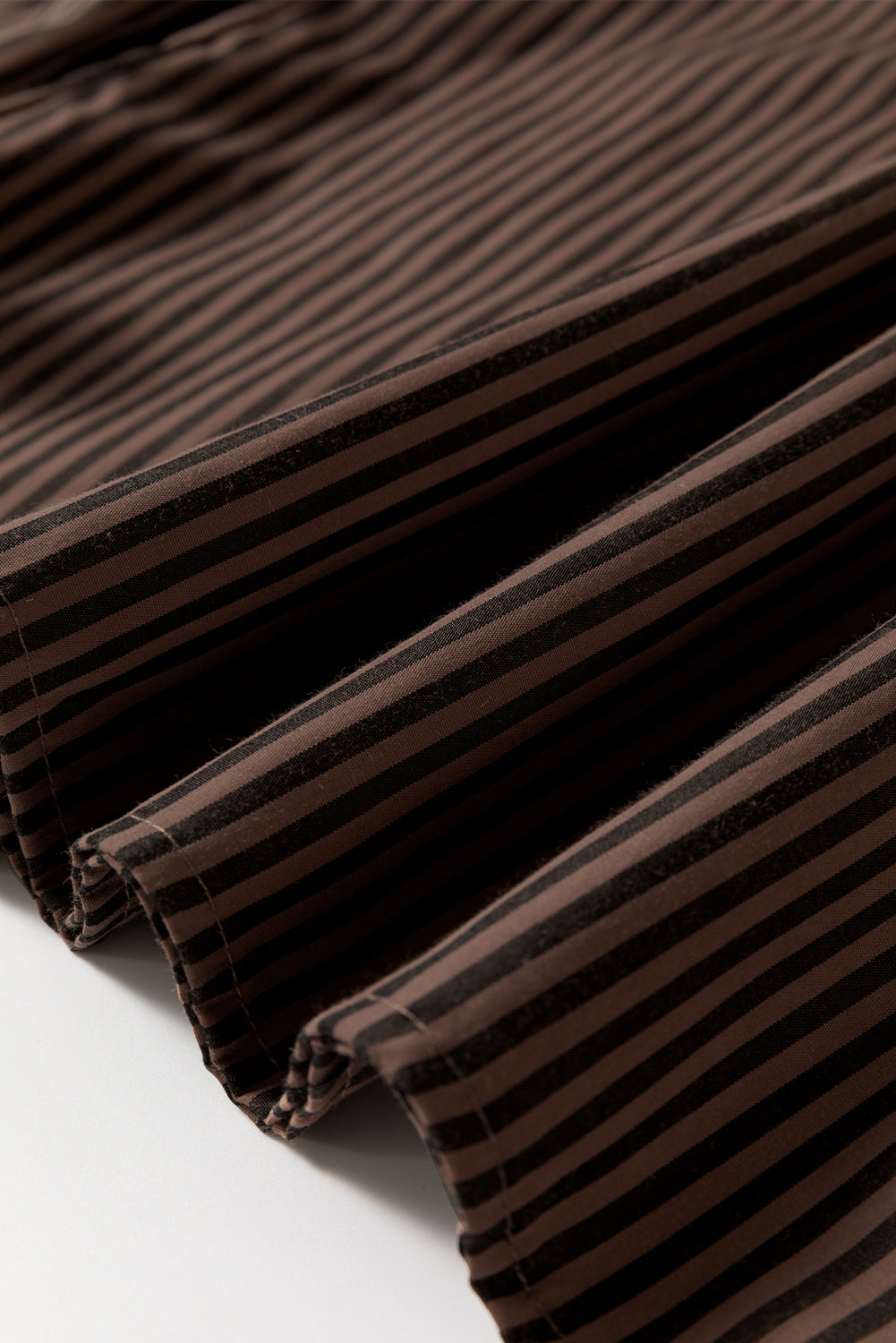 Brown Stripe V Neck Roll Up Sleeve Shirt