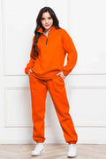 Lady's Solid Color Half Zip Sweatsuit Caramel Bazaare Mart Half Zip Long Sleeve Sweatshirt and Pants Set