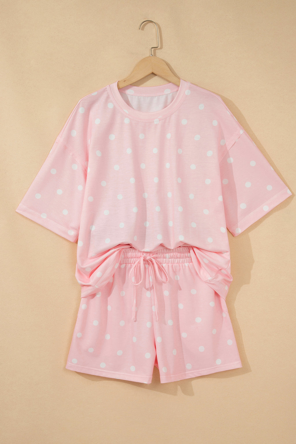 Women’s Polka Dot Shorts Set – Exposed Seam Tee & Drawstring Shorts Outfit Dear-Lover Dropshipping Two Piece Sets/Short Sets