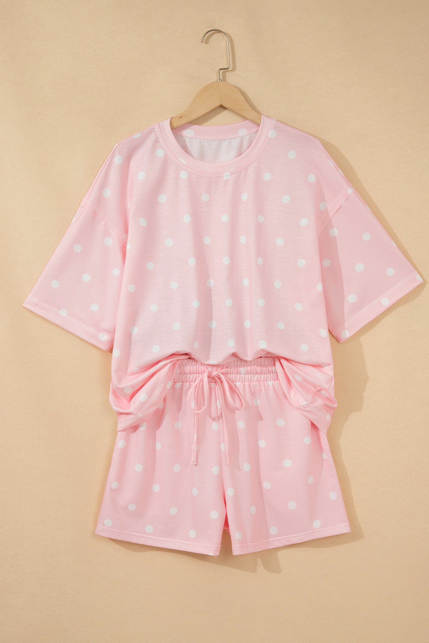 Women’s Polka Dot Shorts Set – Exposed Seam Tee & Drawstring Shorts Outfit Dear-Lover Dropshipping Two Piece Sets/Short Sets