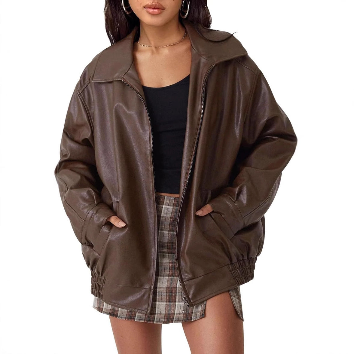Women's Oversized PU Leather Jacket