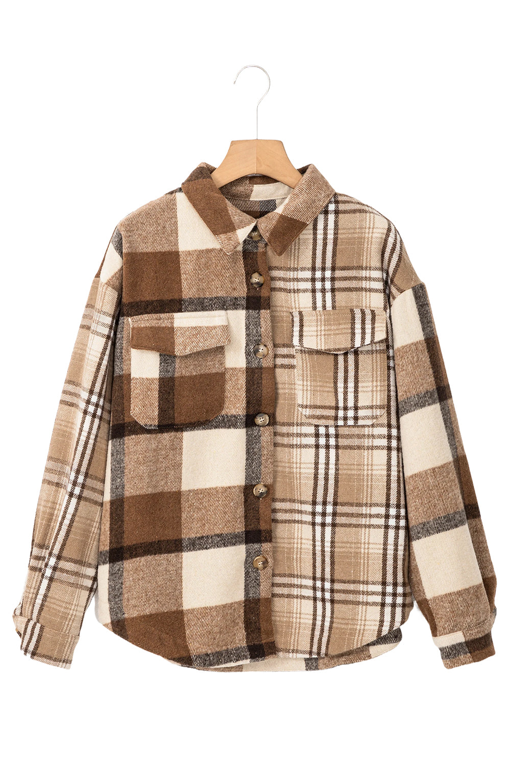 Brown Plaid Double Flap Pocket Shacket