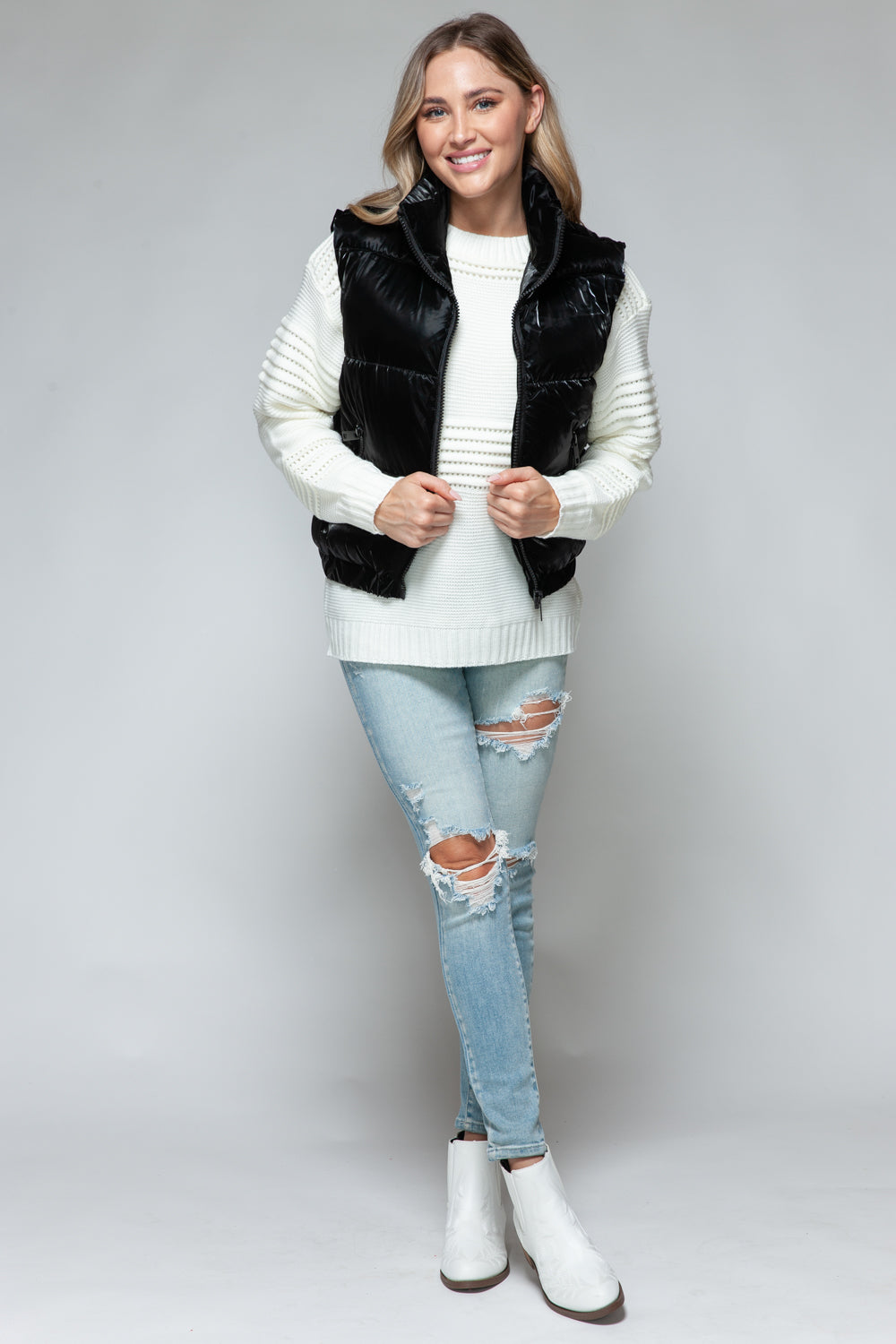 Black Fur Lined Puffer Vest