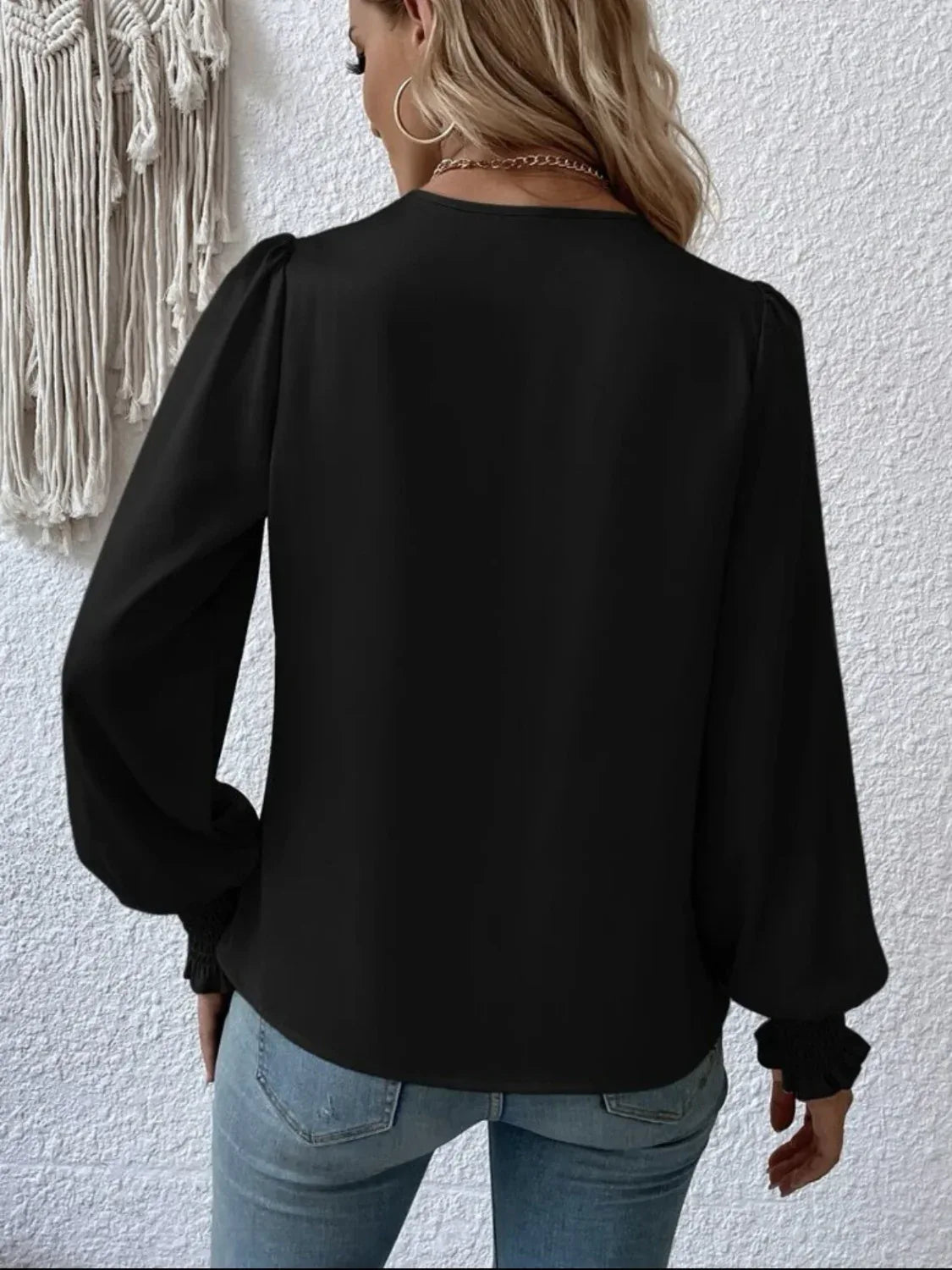 Surplice Smocked Lantern Sleeve Blouse Bazaare Mart Surplice Smocked Lantern Sleeve Blouse