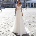 Flowy Full Length V-Neck Chiffon Wedding Gown Ivory Bazaare Mart Chiffon Wedding Dress
