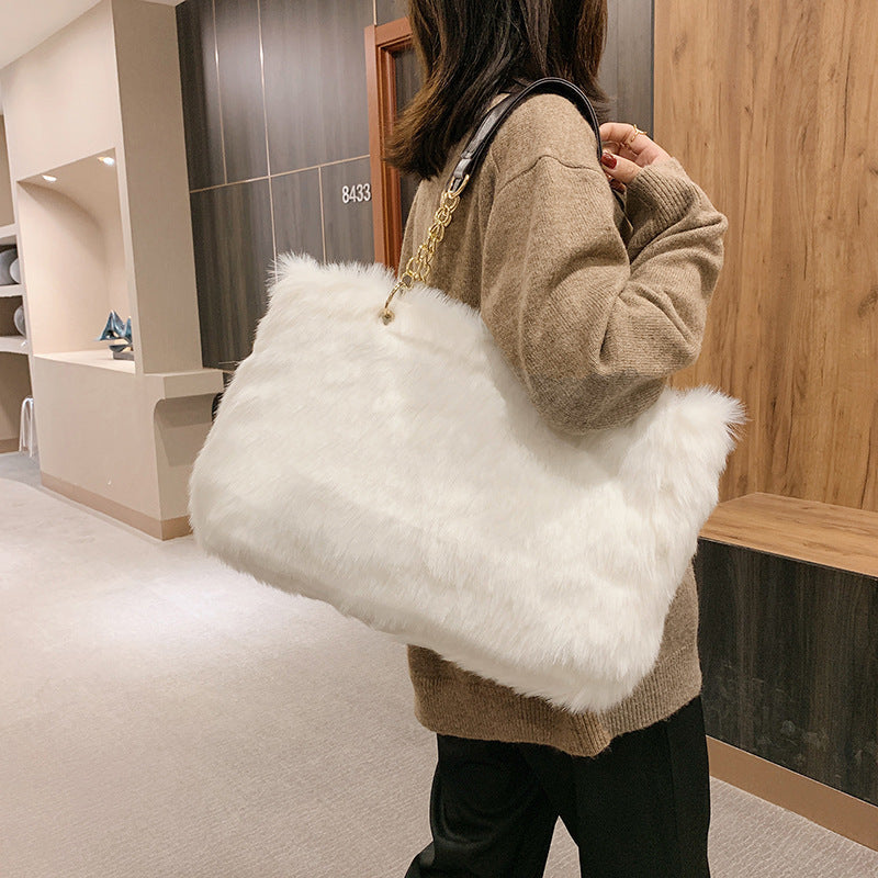 Ladies Large Capacity Plush Faux Fur Tote Bag