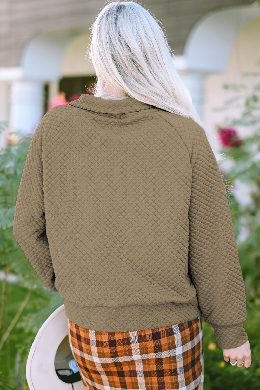 Solid Half Zipper Quilted Pullover Sweatshirt