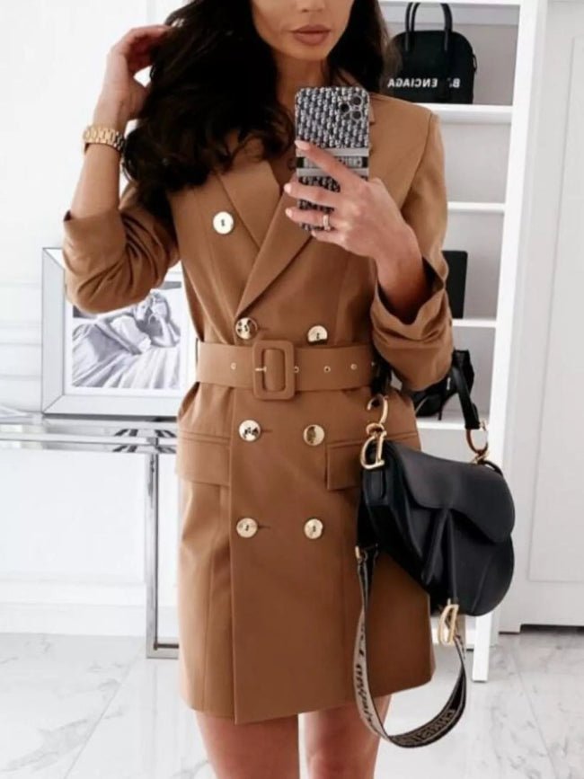 Double - Breast Belted Blazer Dress - Bazaare Mart