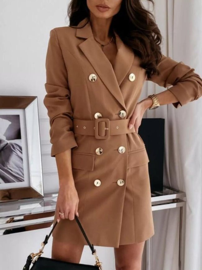 Double - Breast Belted Blazer Dress - Bazaare Mart