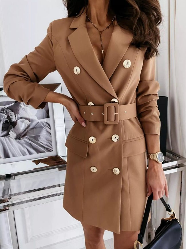 Double - Breast Belted Blazer Dress - Bazaare Mart