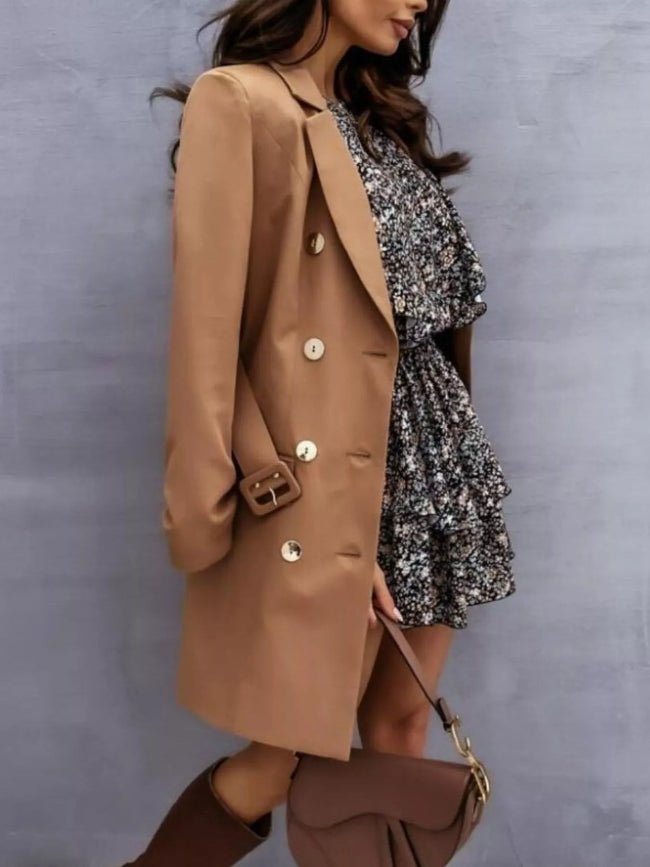 Double - Breast Belted Blazer Dress - Bazaare Mart