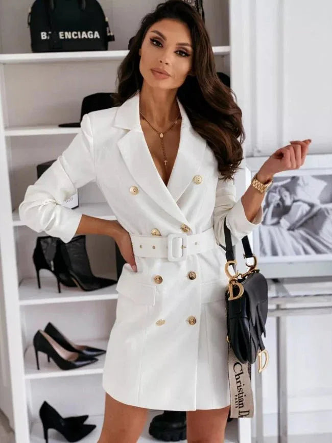 Double-Breast Belted Blazer Dress Bazaare Mart Double-Breasted Belted Blazer Dress