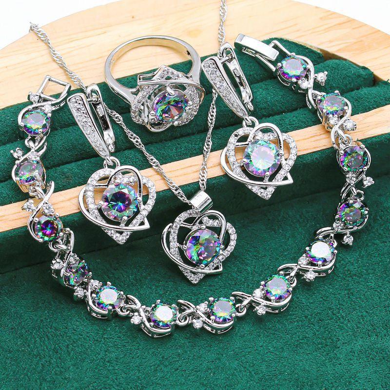 Double Heart Silver Faux Gemstone 4pc. Jewelry Set - Bazaare Mart