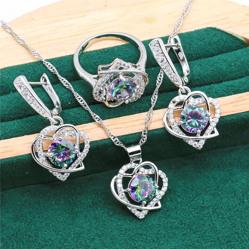 Double Heart Silver Faux Gemstone 4pc. Jewelry Set - Bazaare Mart