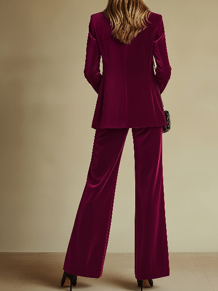 Elegant Velvet Flair Leg Pants Suit