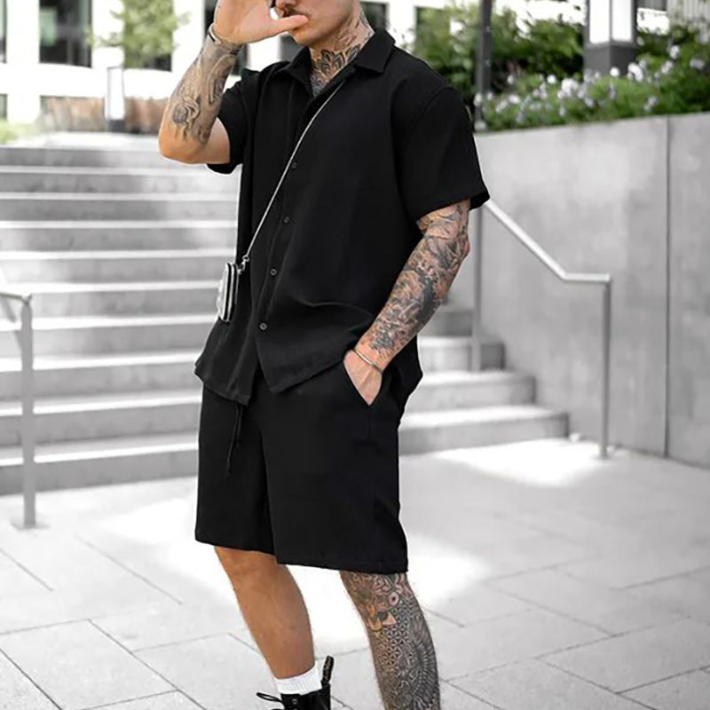 Men’s Casual Comfort Polo & Shorts Set Black CJ Dropshipping Mens Polo Shorts Set