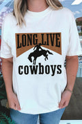 White LONG LIVE Cowboys Western Graphic Loose Tee White 62%Polyester+32%Cotton+6%Elastane Shewin Graphic Tees