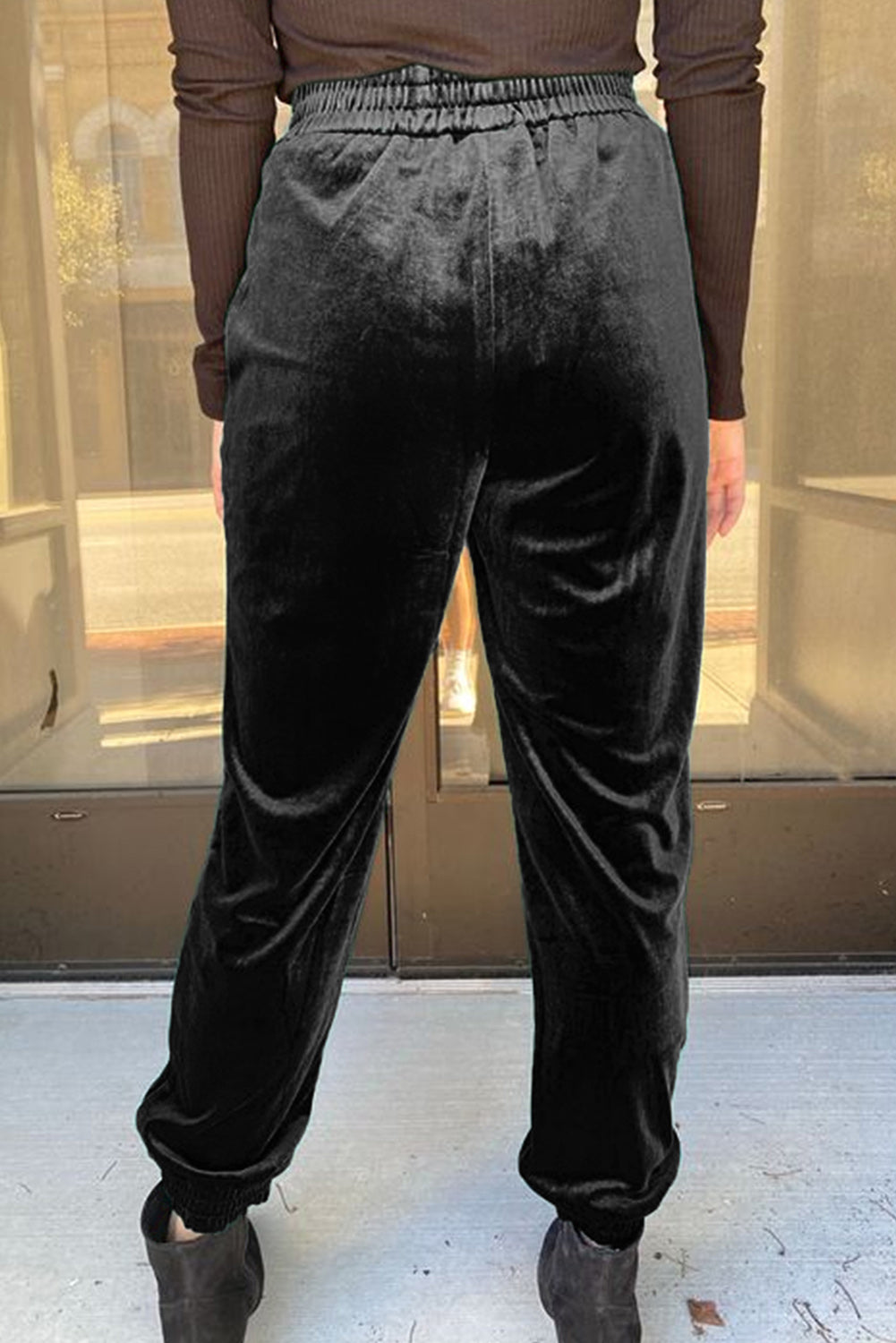 Black Velvet Joggers with Pockets
