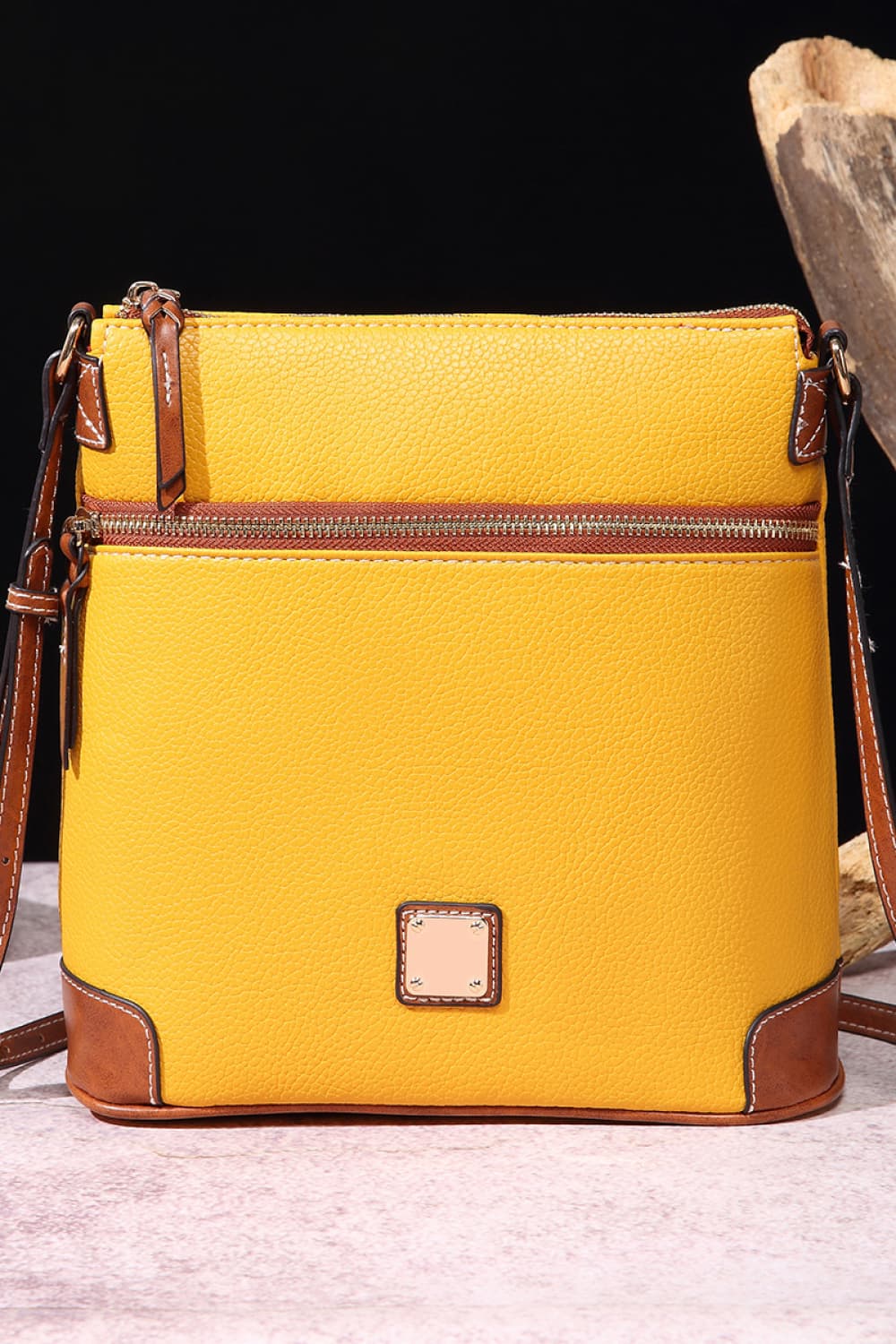 Mustard PU Leather Crossbody Bag