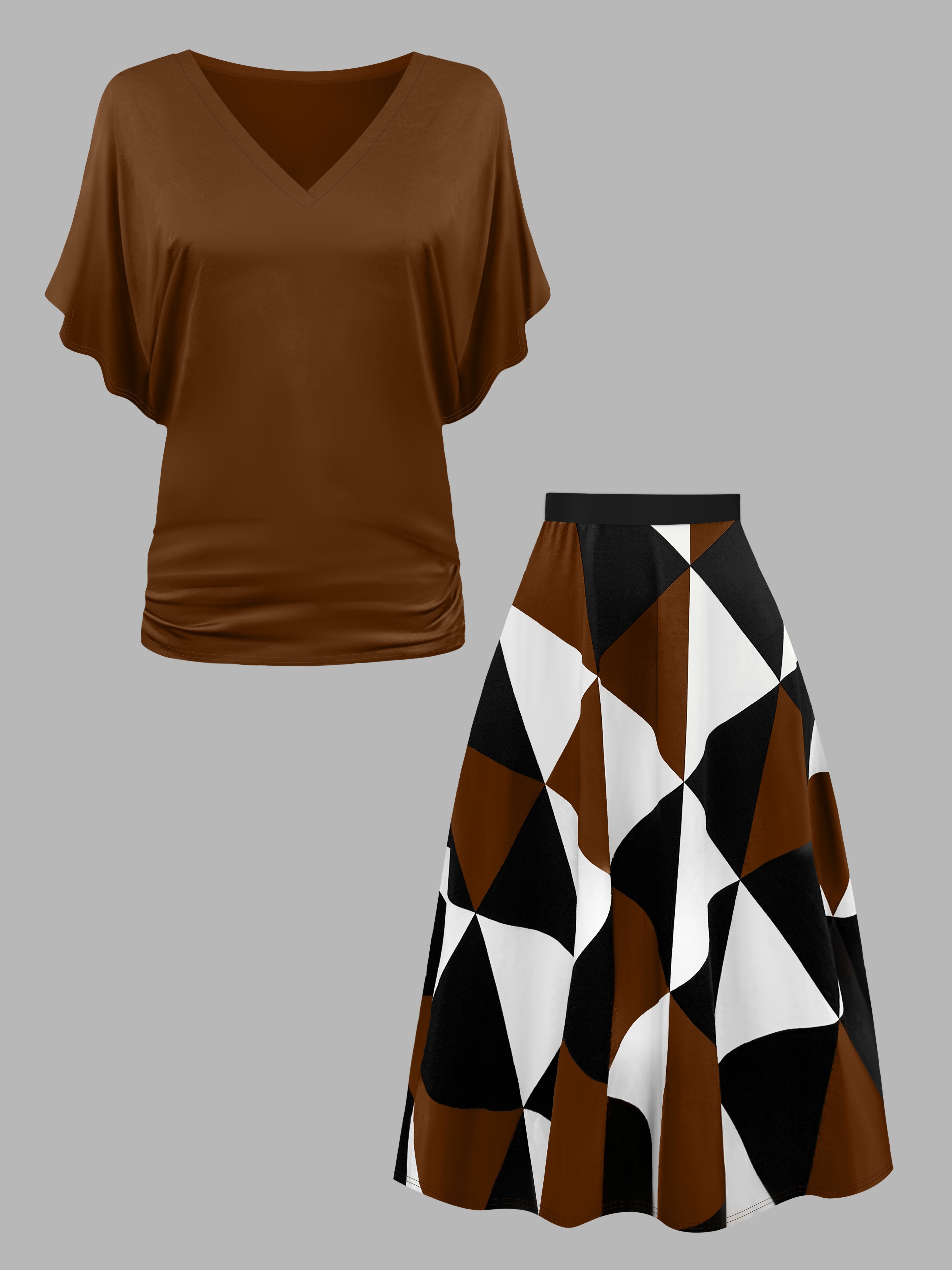 Retro Plus Size Geo Skirt Set