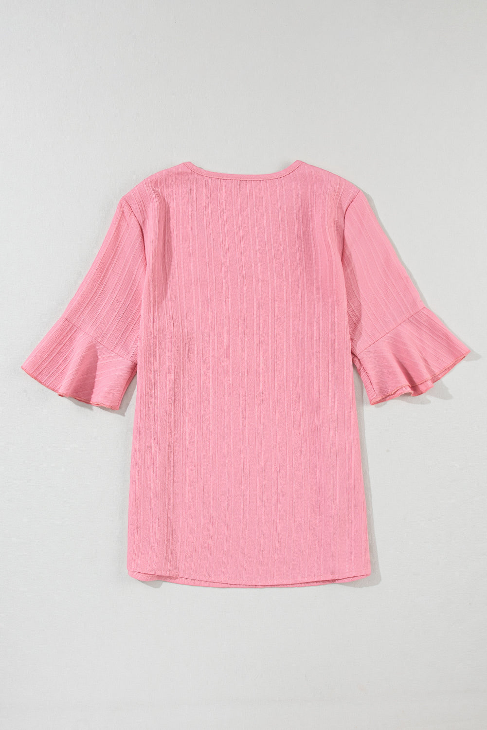 Peach Ruffled Half Sleeve V Neck Textured Top
