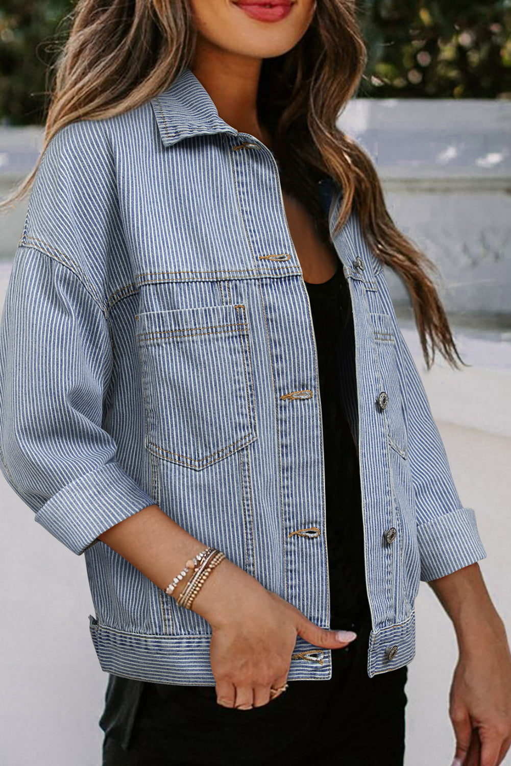 Blue Striped Denim Jacket