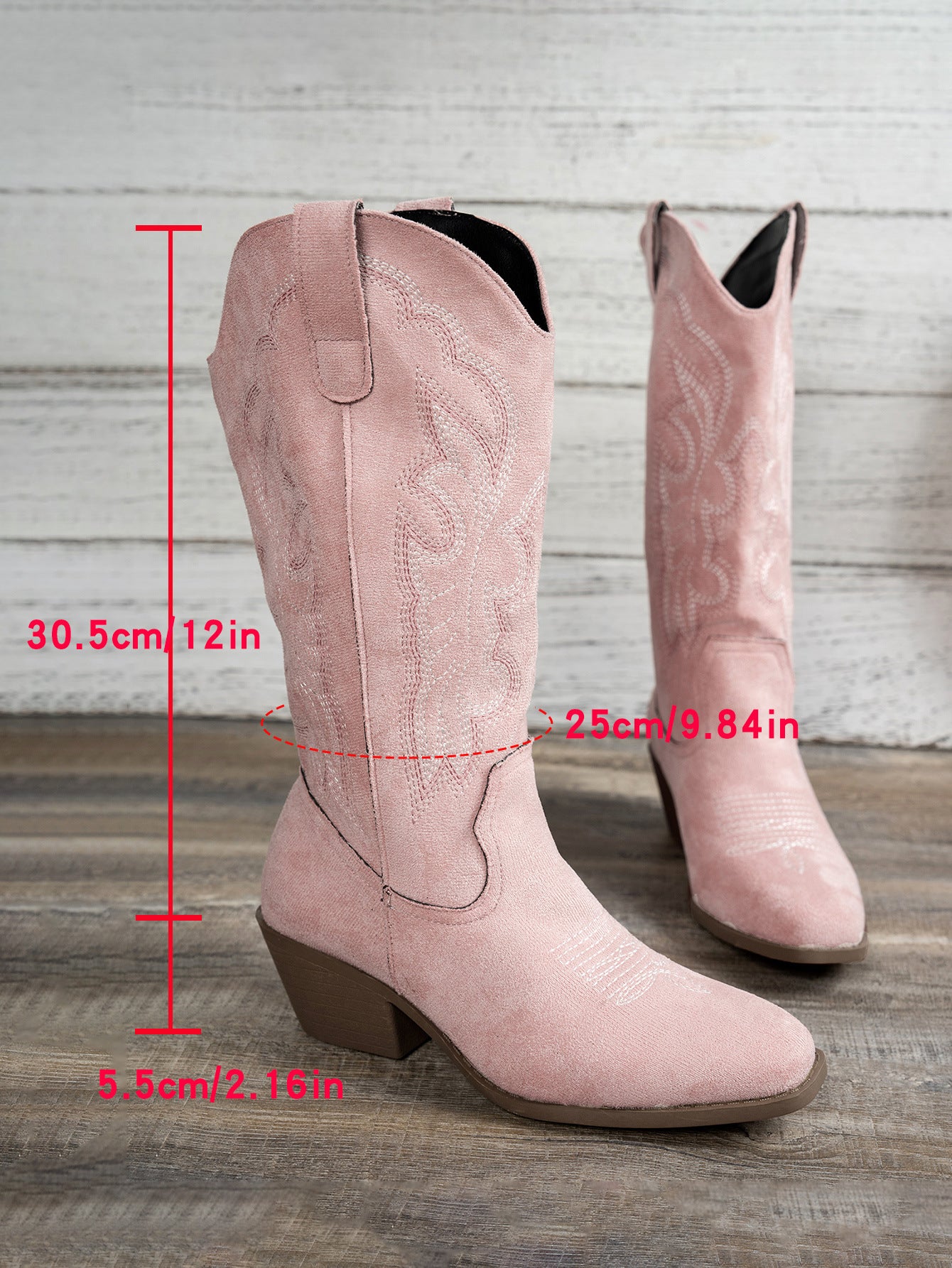 Women’s Embroidered Cowboy Boots – Pointed Toe Western Mid Heel Boots Pink CJ Dropshipping Pink Cowgirl Boots