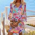 V-Neck Floral 3/4 Sleeve Dress With Pockets XXL Bazaare Mart Floral 3/4 Sleeve Dress