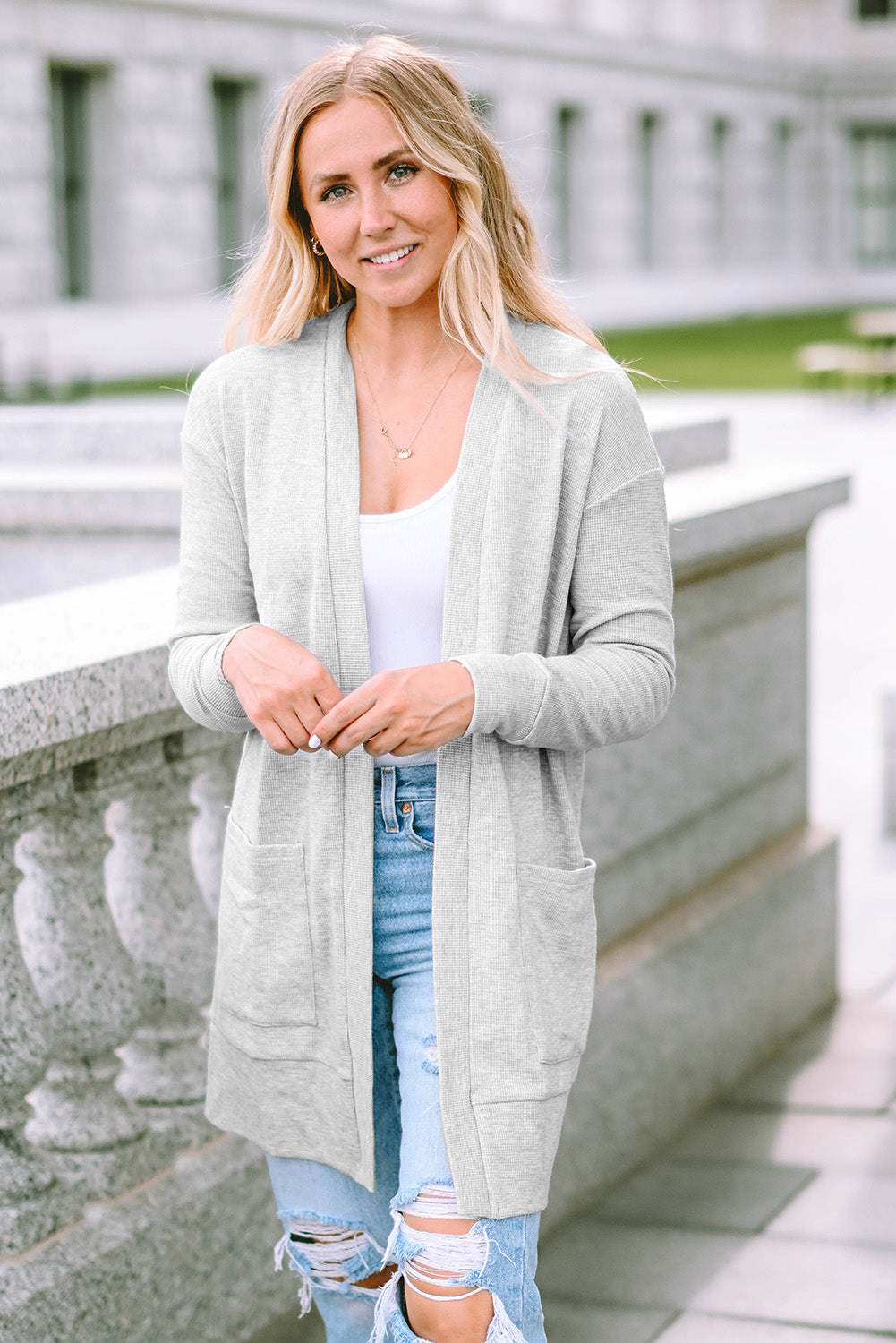 Thermal Knit Pocketed Cardigan