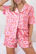 Pink Flower Shorts Pajamas Set Pink 95%Polyester+5%Elastane Dear-Lover PJs