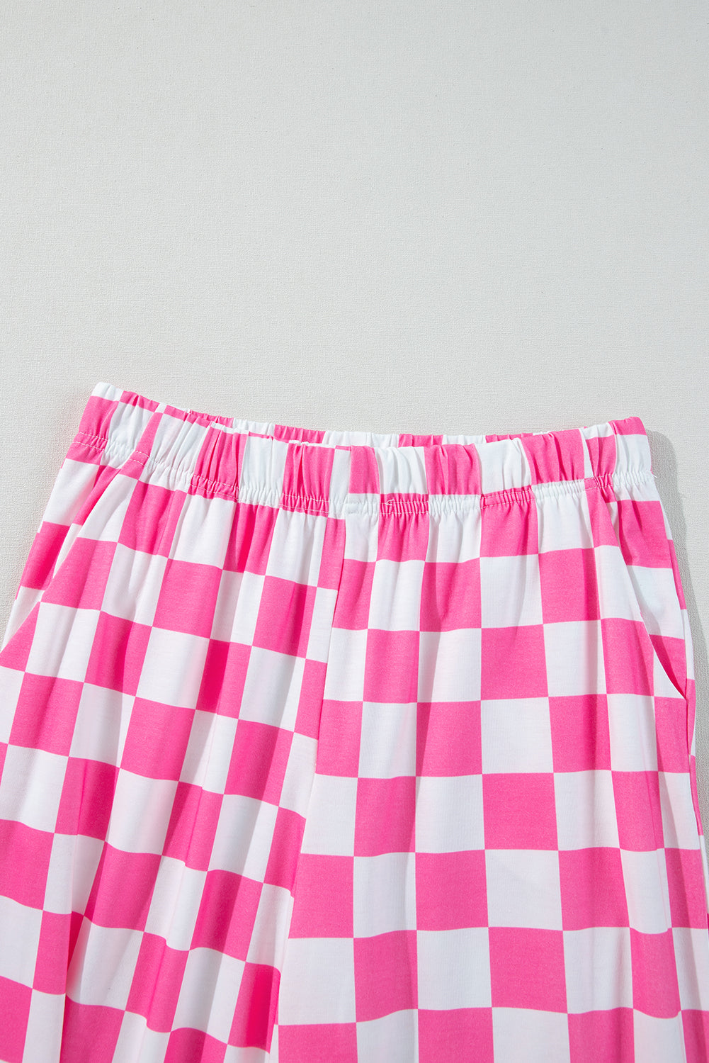 Pink & White Checkered Print High Waist Wide Leg Pants