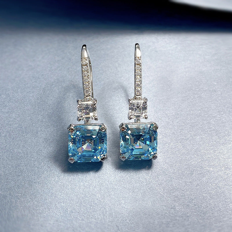 Marine Blue Square Rhinestone Earrings