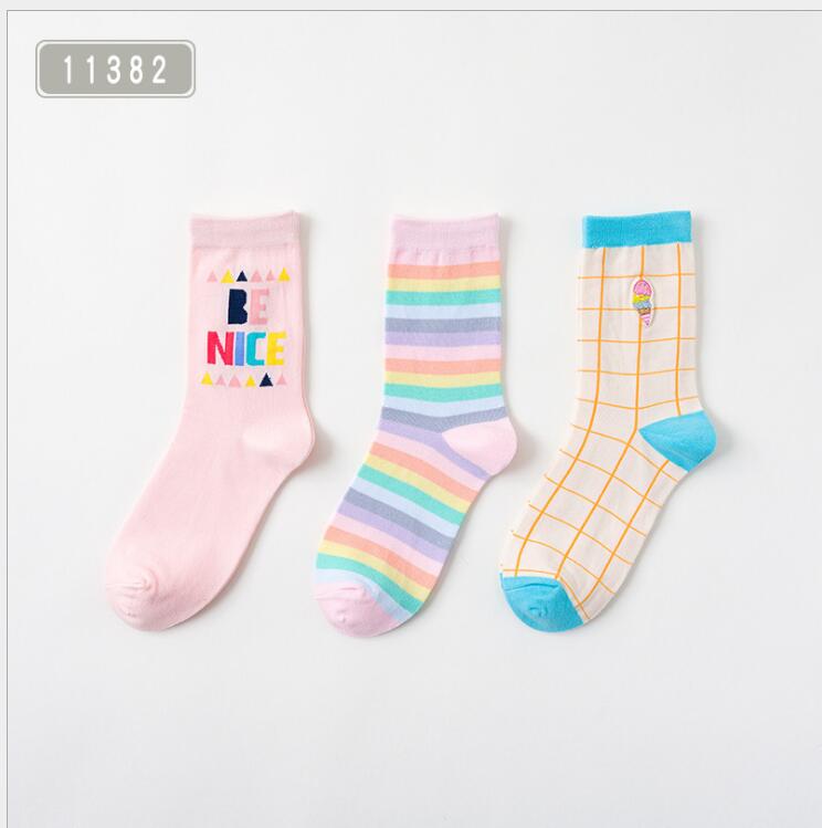 Three Pairs Of Women's Colorful Fashion Cotton Socks