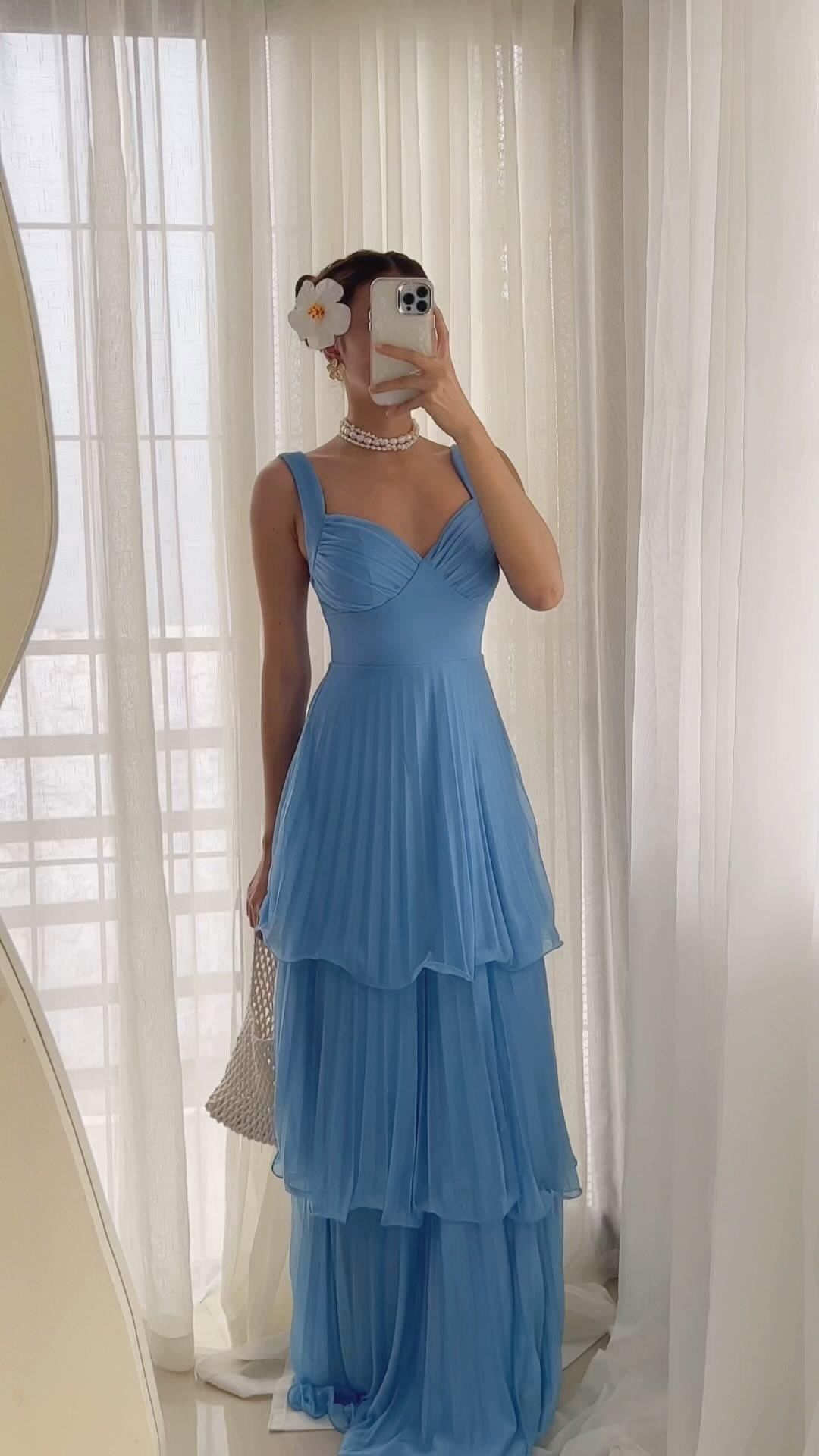 Multi-layer Pleated Strappy Maxi Dress