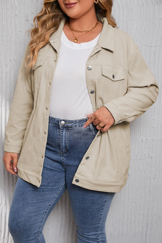 Khaki Plus Size Corduroy Jacket