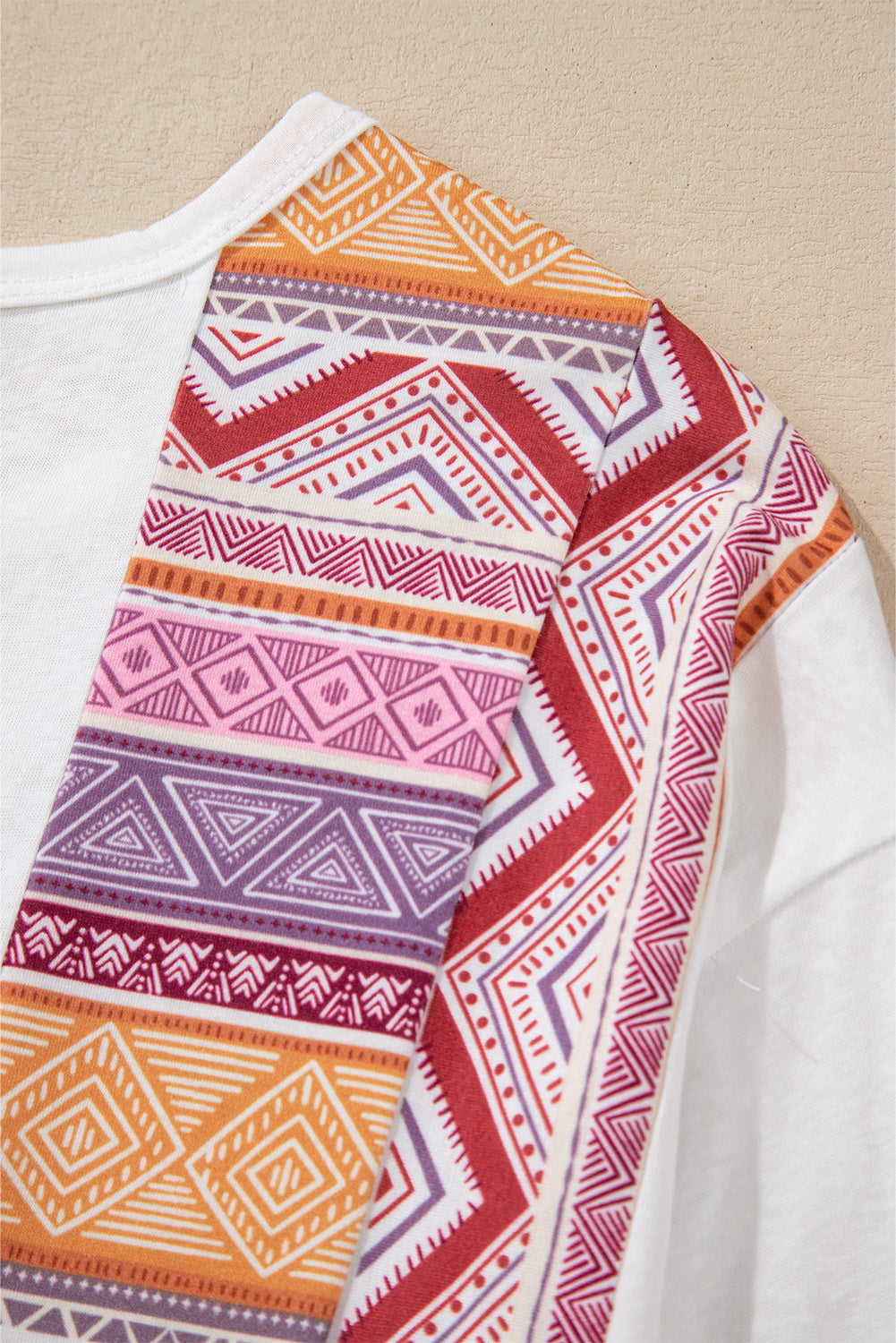 Ivory & Aztec Print Colorblock Long Sleeve Top
