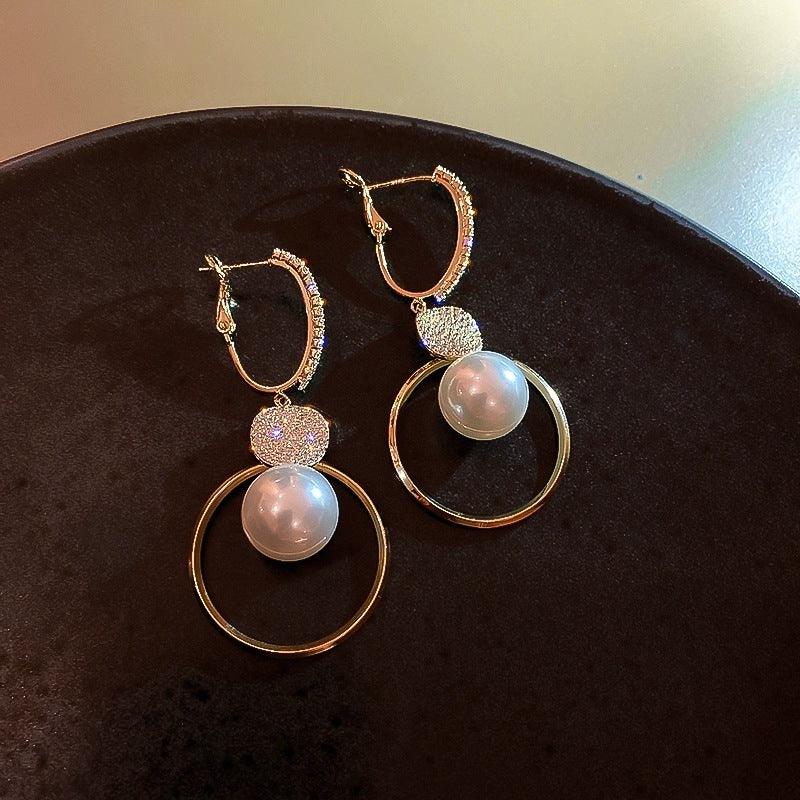 High-end Double Hoop Pearl Earrings bazaare mart Dangle Earrings