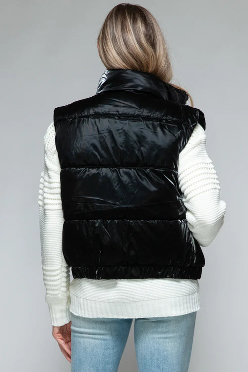 Black Fur Lined Puffer Vest Bazaare Mart Snobbish Fine Fur Lining Quilted Vest