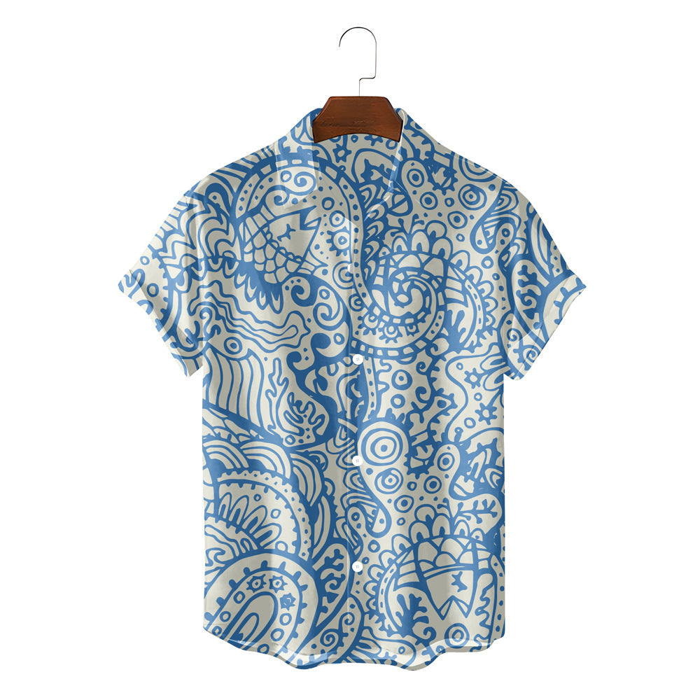 Blue and White Abstract Button Up Shirt