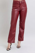 Judy Blue High Waist Tummy Control Faux Leather Straight Pants RED Bazarre Mart Judy Blue Full Size High Waist Tummy Pants