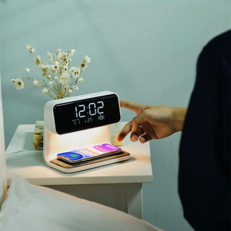 Wireless Bedside Lamp Alarm Clock Phone Charger