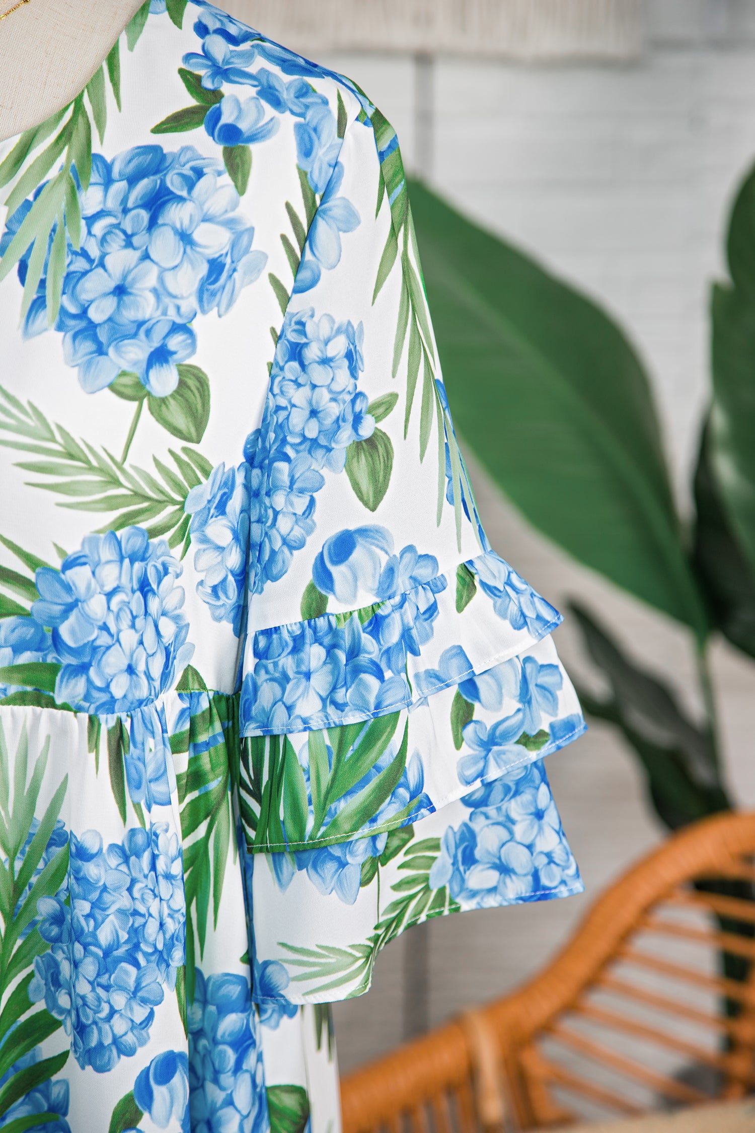 Sky Blue Floral Mini Dress – Ruffle Sleeve Tie Neck Summer Dress Dear-Lover Dropshipping Dresses/Floral Dresses