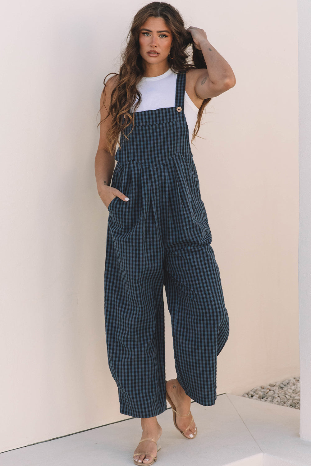 Blue Plaid Overalls