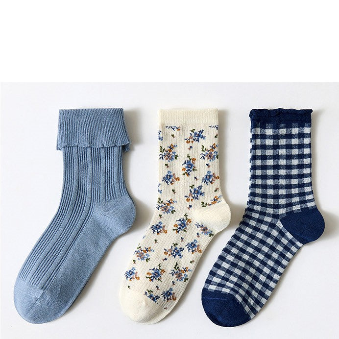 Three Pairs Of Women's Colorful Fashion Cotton Socks