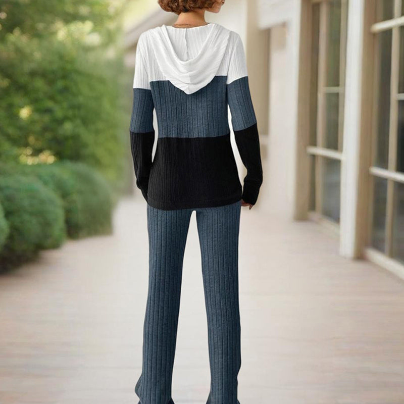 Striped Color-Block Hooded Sweater Outfit