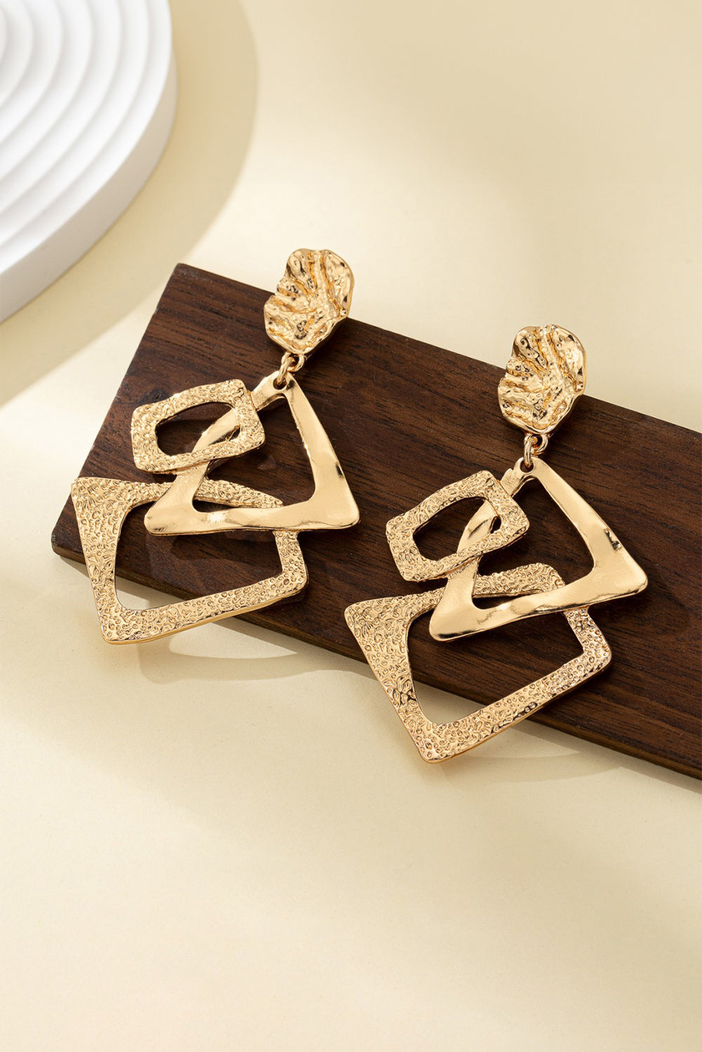 Gold Geometric Alloy Dangle Earrings