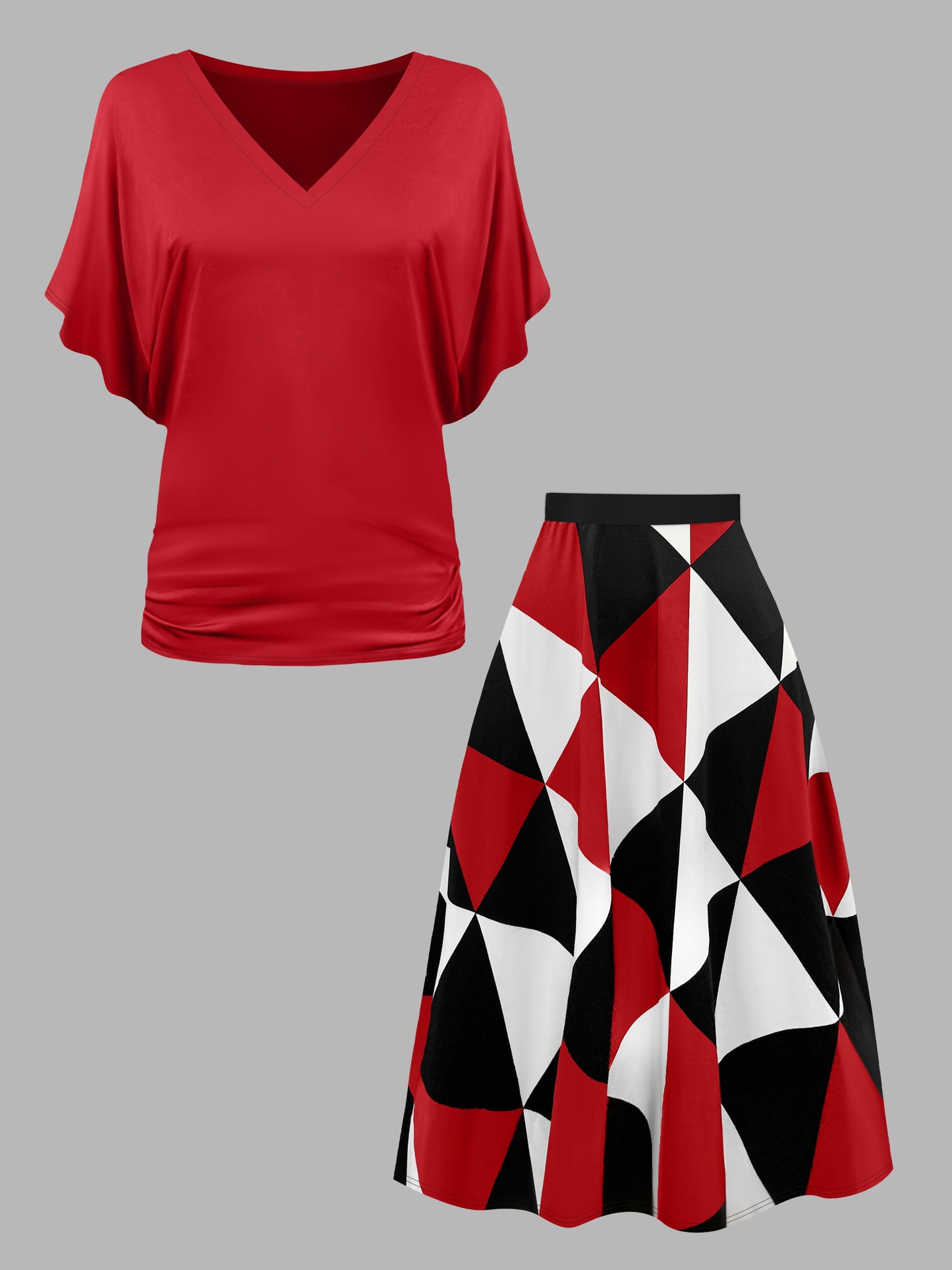 Retro Plus Size Geo Skirt Set